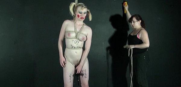  Kinky lesbian humiliation of body painted blonde fetish moodel Satine Spark